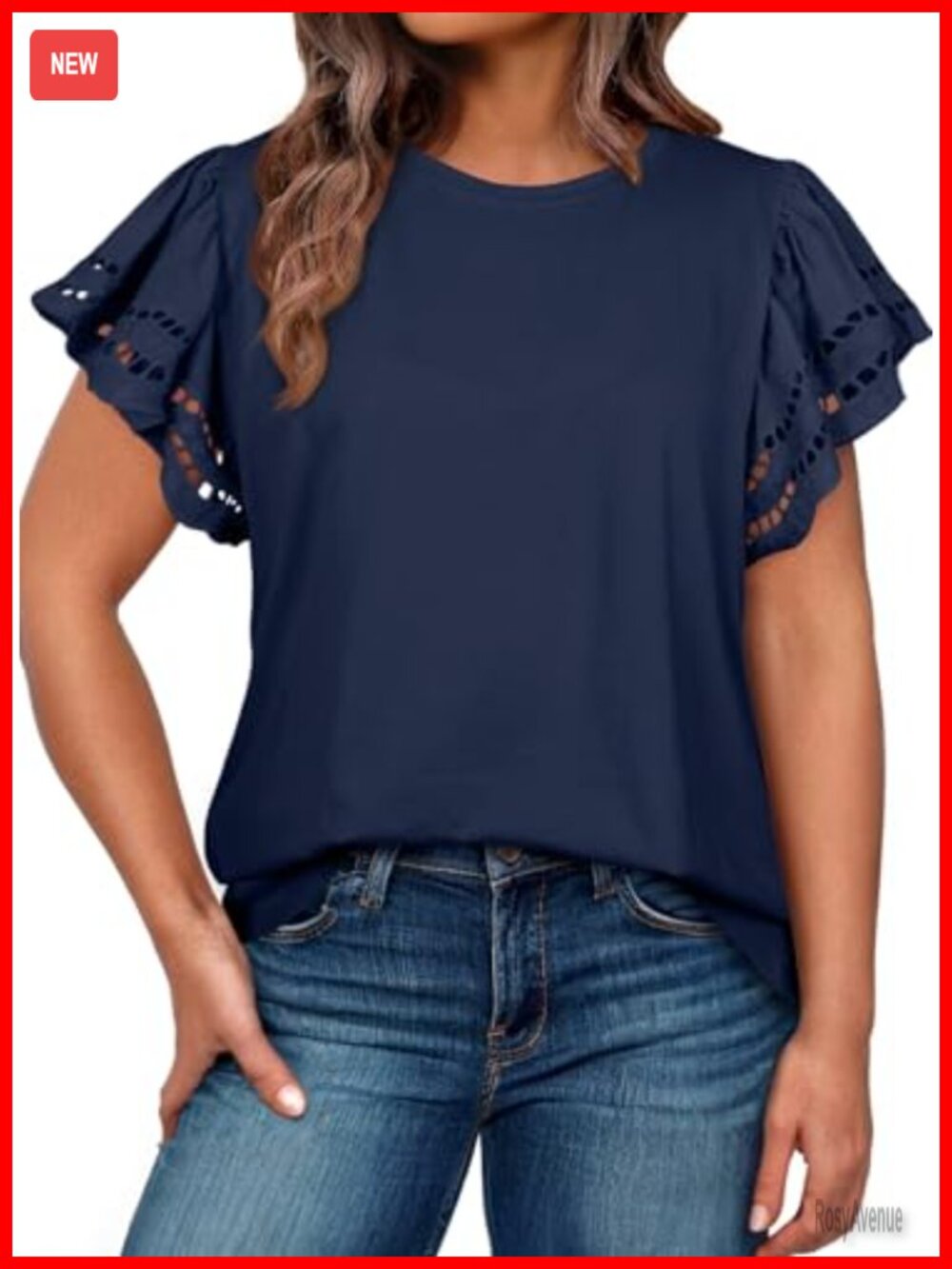 Plus Size Short Sleeve Round Neck Hollow Out Tunic Tee Cotton Stretch (1X-5X)